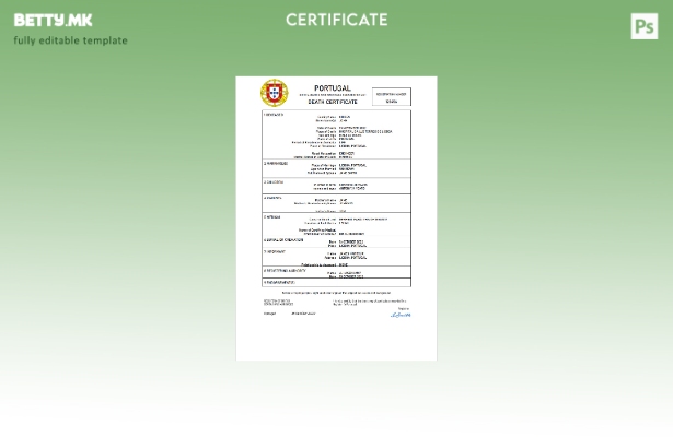 Модерен стил Португалија уверение за смрт Шаблон Word и PDF шаблон